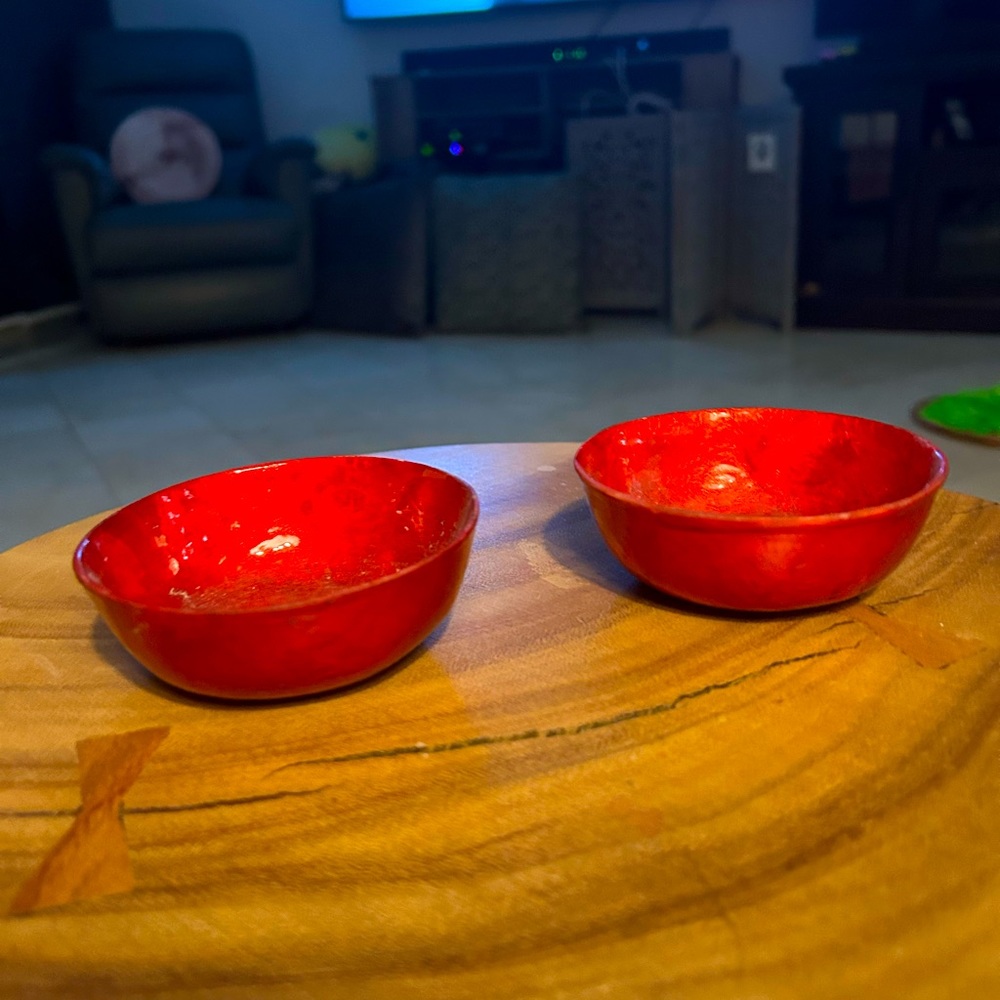 Pair of mini red shell bowls